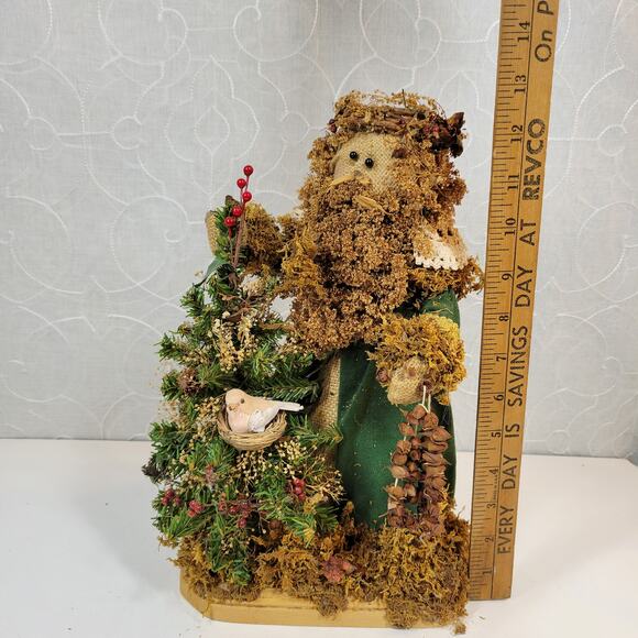 VINTAGE Folk Santa Claus 12" Green Holiday‎ Christmas Rustic Decoration Figure - Picture 2 of 14